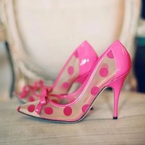 FSJ Fuchsia Polka Dots Bow Heels